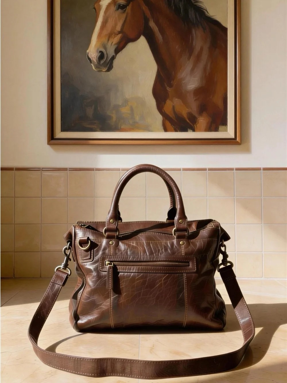 Jack Georges Brown Leather Messenger Gym Briefcase Laptop Bag Strap Unisex